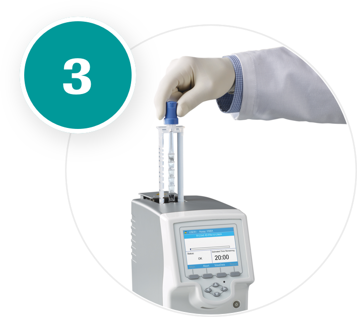 The cobas® Influenza A/B test assay gets inserted in the analyzer. 